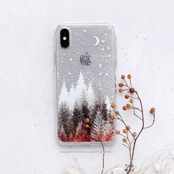 iPhone 16 Case iPhone 15 Case iPhone 14 Case iPhone 13 Case iPhone 12 Case Winter Forest iPhone 11 Pro Case Clear Rubber Case U415