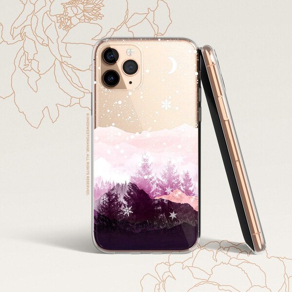 Pour iPhone 16, coque pour iPhone 15, coque pour iPhone 14, coque pour iPhone 13, coque pour iPhone 12, forêt d'hiver, coque pour iPhone 11 Pro, en caoutchouc transparent, U335