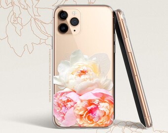 iPhone 16 Case iPhone 15 Case iPhone 14 Case iPhone 13 Case iPhone 12 Case Peonies iPhone 11 Pro Case Clear Rubber Case U145