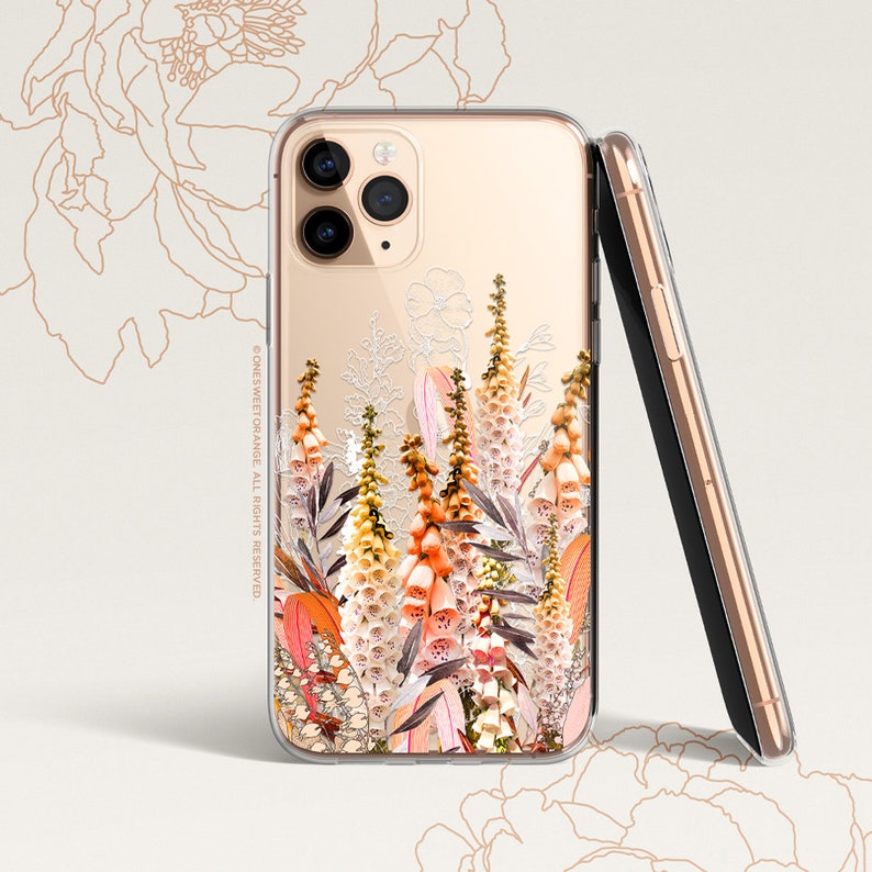 iPhone 15 Case iPhone 14 Case iPhone 13 Case iPhone 12 Case Foxgloves iPhone 11 Pro Case Clear Rubber iPhone 11 Pro Max Case U268 image 1