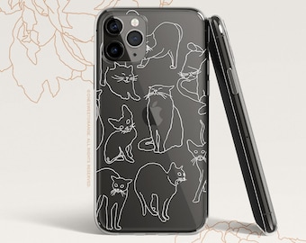 iPhone 15 Case iPhone 14 Case iPhone 13 Case iPhone 12 Case Cat Line Art iPhone 11 Pro Case Clear Rubber iPhone 11 Pro Max     U484