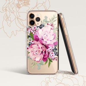 iPhone 16 Case iPhone 15 Case iPhone 14 Case iPhone 13 Case iPhone 12 Case Peonies iPhone 11 Pro Case Clear Rubber Case U156