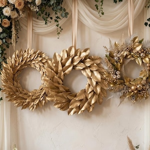 Christmas Wreath Making Pattern PDF, Three Luxury Gold Designs for Elegant Seasonal Home Decorating, Beginners Friendly, Digital Download.