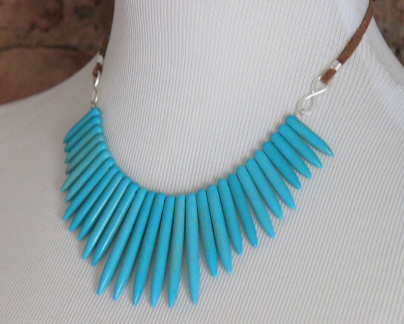 Choker, Statement Necklace, Turquoise Bib Necklace, Spike Necklace, Warrior Necklace, Bohemian Jewelry, Handmade Jewelry image 4