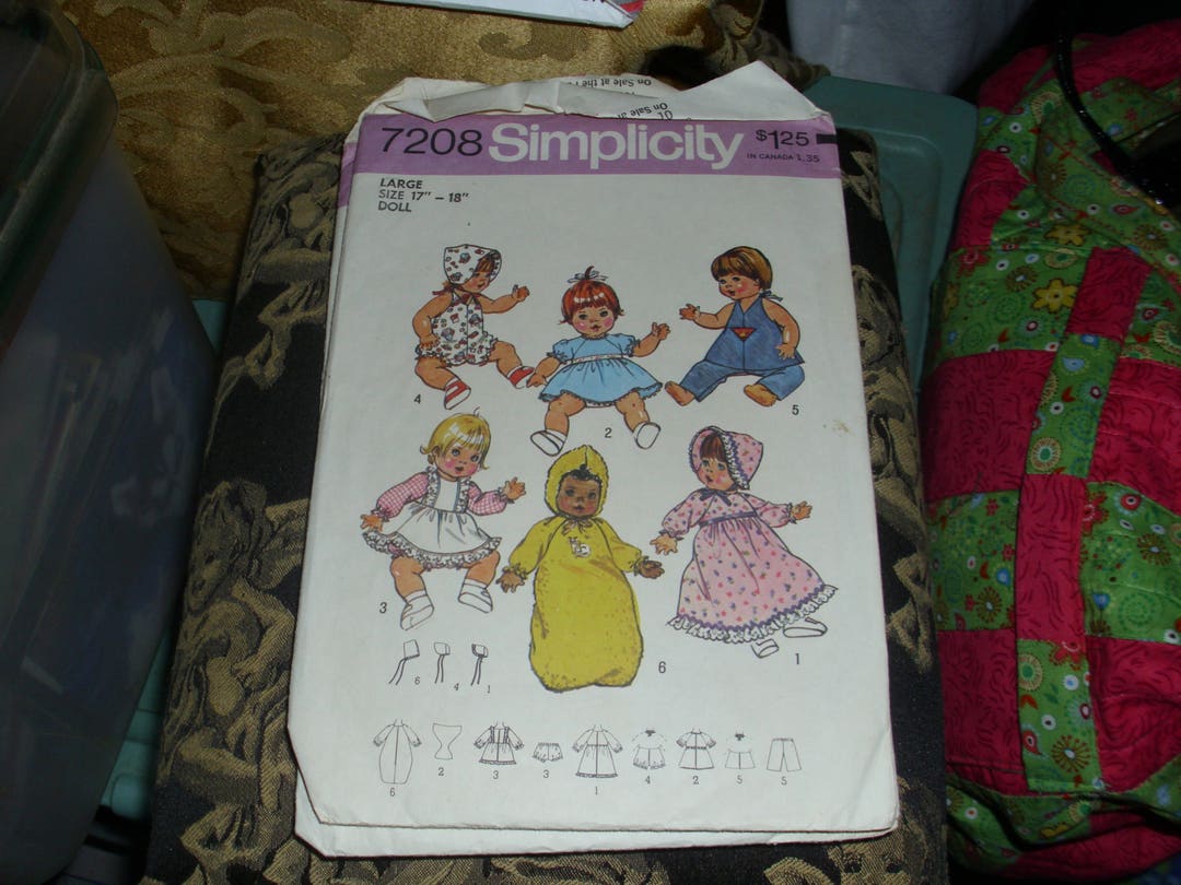 Simplicity #7208 Doll Clothes Pattern Large 17 - 18 Inch Dolls Complete ...