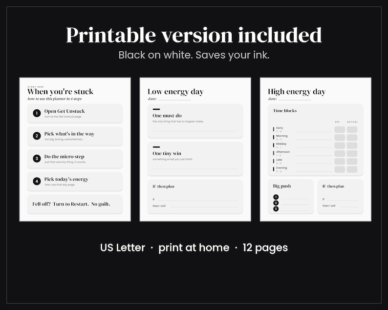 ADHD Digital Planner 2026-2029 + Undated | Unstuck Task Starter for ...