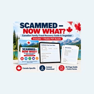 Fraud Recovery Guide Canada | Scam Recovery Organizer | Printable & Fillable PDF for Families