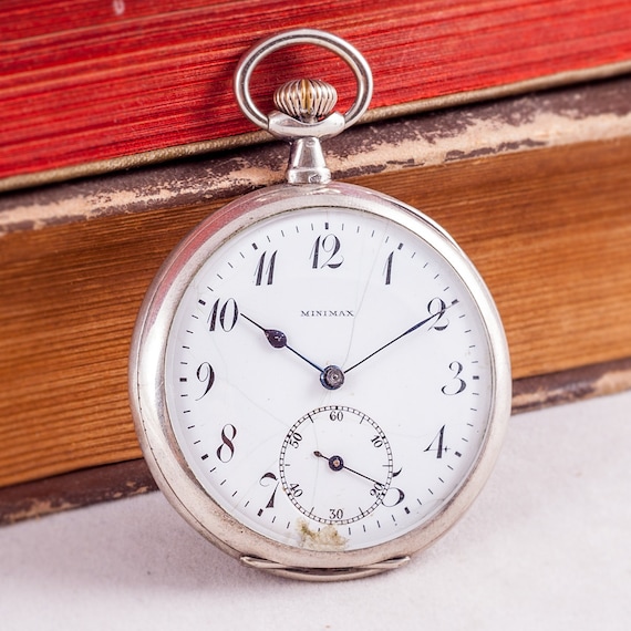 Silver pocket watch, Minimax watch, vintage pocket