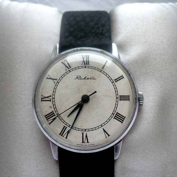 Mens watch vintage Raketa with roman number dial from soviet union