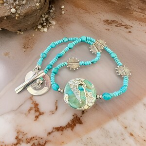 Turquoise Lampwork Necklace: Sterling Silver, Arizona Turquoise, December Birthstone image 5