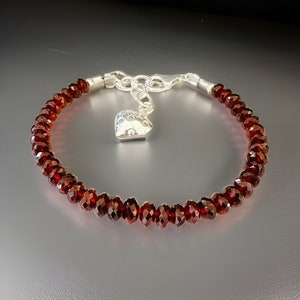 Mozambique Garnet Bracelet For Women, January Birthstone, Gemstone Bracelet, Crystal Bracelet Sterling Silver, Healing Crystal, Red Garnet