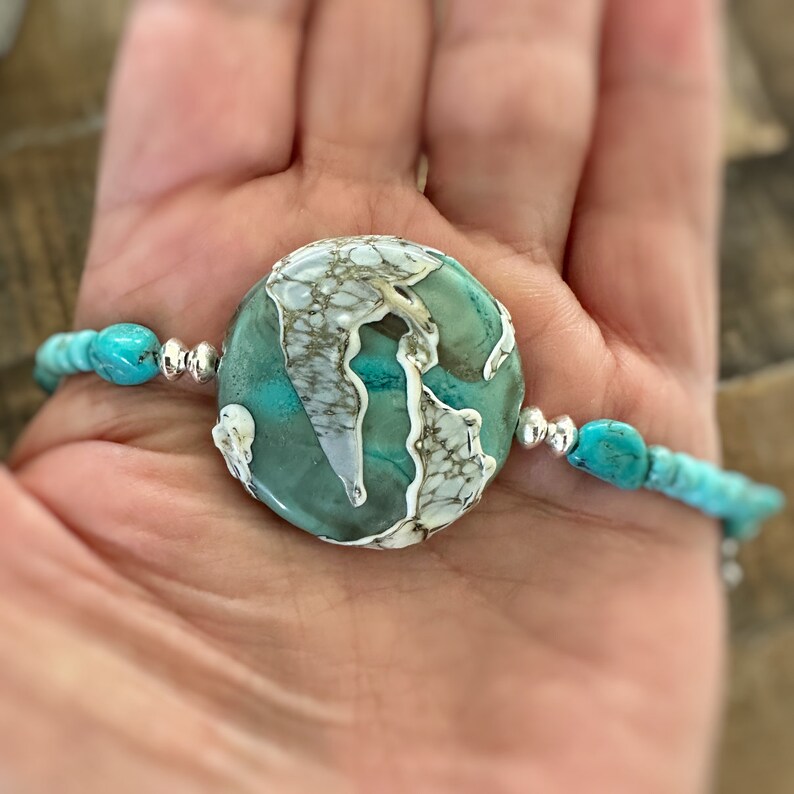 Turquoise Lampwork Necklace: Sterling Silver, Arizona Turquoise, December Birthstone image 9