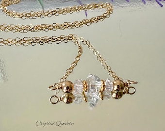 Herkimer Diamond Gold Filled Bar Necklace: April Birthstone, Dainty Crystal Quartz Necklace
