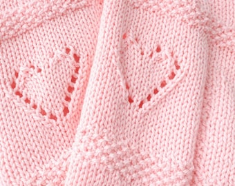 Knitting Pattern PDF Baby Lace Heart Motif Afghan, Small, Medium, Large & Extra Large
