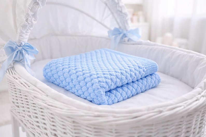Knitting Baby Bubble Blanket & Beanie Pattern PDF, Small, Medium, Large Afghan with wide seed stitch or garter border, 8 Ply Wool Yarn image 5
