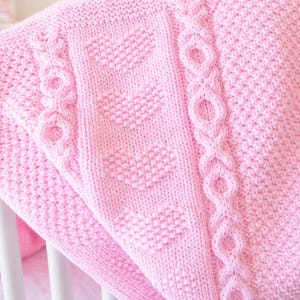 Knitting Pattern PDF Baby Heart O-X-O Motif Afghan, Chunky Cable Blanket, English Instructions