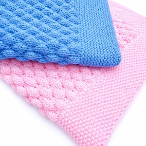 Knitting Baby Bubble Blanket Pattern PDF, Small, Medium, Large Afghan with wide seed stitch or garter border, 8 Ply Wool Yarn