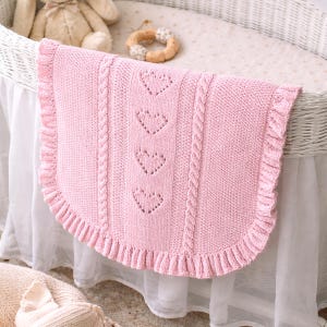 Knitting Pattern PDF Heart Motif Baby Car Seat Cover, Carriage or Stroller Blanket