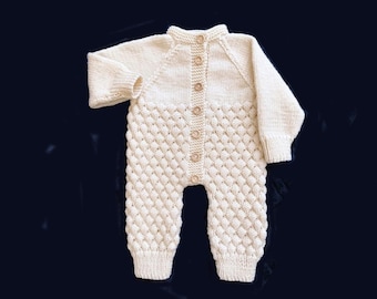 KNITTING PATTERN PDF 0-6 Months, Romper, Downwards Top to Bottom, Crew Neck One Piece Jumpsuit, Baby Overall Leggings, English Instructions