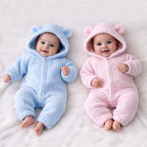 Knitting Pattern PDF, Newborn, 0-6 Months, Chenille Chunky Baby Jumpsuit, with or without hood imagen 2