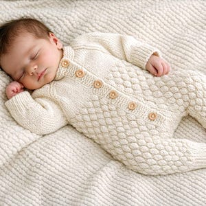 Knitting Pattern PDF Size 0-3 & 0-6 Months, Top Down, Crew Neck One Piece Jumpsuit