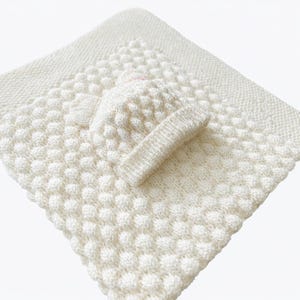 Knitting Baby Bubble Blanket & Beanie Pattern PDF, Small, Medium, Large Afghan with wide seed stitch or garter border, 8 Ply Wool Yarn image 7