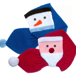 KNITTING PATTERN PDF Size 2, 4 & 8 Years, Keyhole Christmas Scarf, Santa Claus and Snowman Kids Neck Warmer, English Instructions