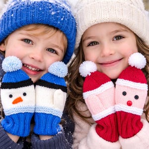 KNITTING PATTERN PDF Santa Claus & Snowman Mittens, Girls Boys Christmas Mitts, Children Size 2, 4, 6, 8, Knit in Round, 8 Ply Double Knit