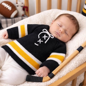 Knitting Pattern PDF Baby Sweater, Size Preemie, Newborn & 0-3 Months. Sports Team Jersey