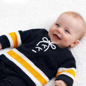 Knitting Pattern PDF Size 6, 12, 24 & 36 Months, Hockey Sports Baby Sweater Jersey