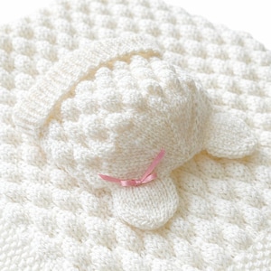 Knitting Baby Bubble Blanket & Beanie Pattern PDF, Small, Medium, Large Afghan with wide seed stitch or garter border, 8 Ply Wool Yarn