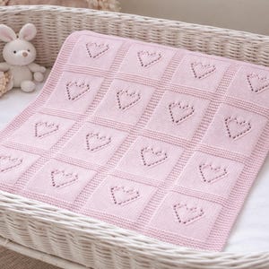 Knitting Pattern PDF Baby Lace Heart Motif Afghan, Garter Stitch, Small Medium, Large & Extra-Large