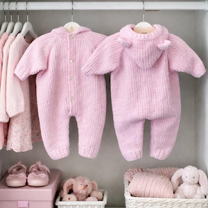 Knitting Pattern PDF, Newborn, 0-6 Months, Chenille Chunky Baby Jumpsuit, with or without hood