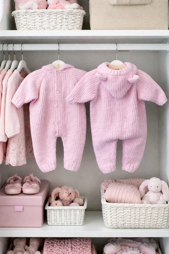 Knitting Pattern PDF, Newborn, 0-6 Months, Chenille Chunky Baby Jumpsuit, with or without hood