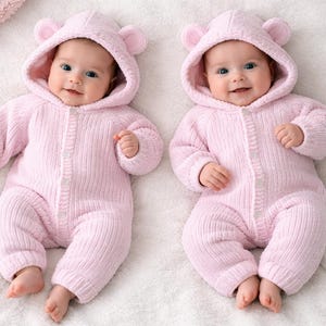 Knitting Pattern PDF, Newborn, 0-6 Months, Chenille Chunky Baby Jumpsuit, with or without hood imagen 9