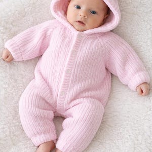 Knitting Pattern PDF, Newborn, 0-6 Months, Chenille Chunky Baby Jumpsuit, with or without hood imagen 4