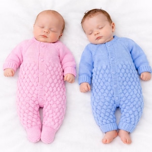 Knitting Pattern PDF Size 0-3 & 0-6 Months, Top Down, Crew Neck One Piece Jumpsuit