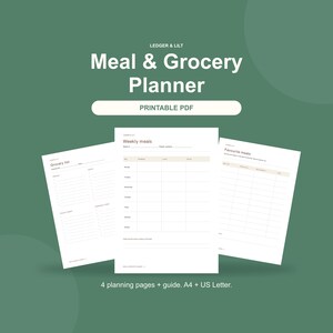 Meal Planner and Grocery List Printable, Weekly Menu Planner, Pantry Inventory & Favourite Meals, A4 and US Letter PDF