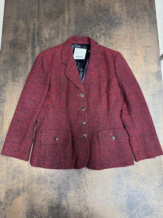 Moschino Cheap and Chic, Giacca Vintage Moschino Cheap and Chic Anni '90 Lana Vergine Rossa e Nera Taglia M L IT46, Blazer Tweed Elegante Made in Italy