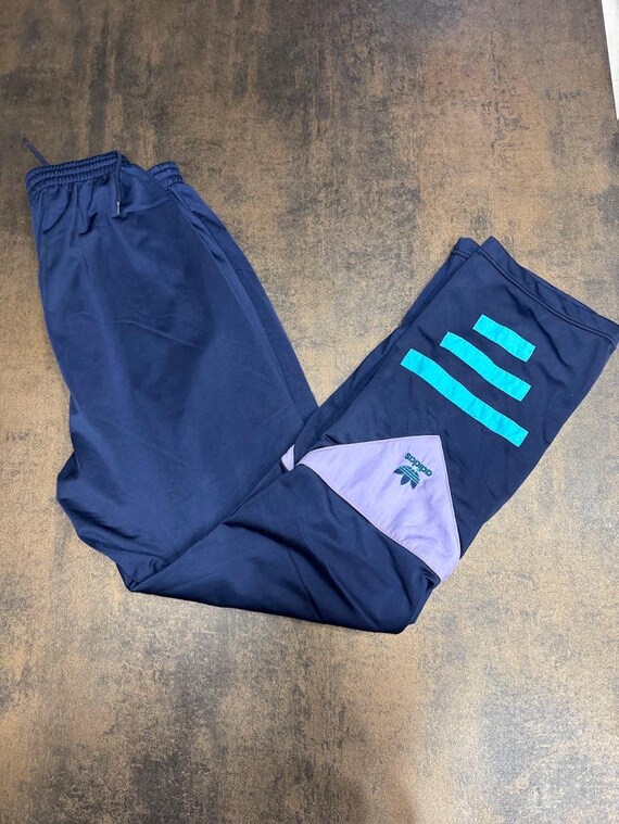 Adidas, Vintage Adidas Tracksuit Pants Navy Blue 90s Trefoil Sweatpants Size M L Retro Sportswear Bottoms