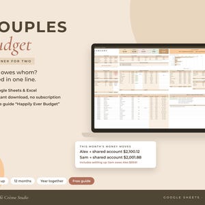 Pianificatore di budget per coppie con Fogli Google ed Excel, strumento per monitorare le spese condivise, foglio di calcolo per la divisione delle bollette, budget comune per due, guida gratuita