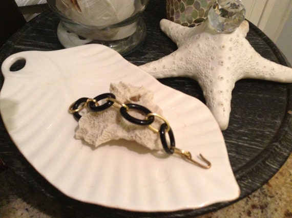 Mid century modern bracelet black and gold links