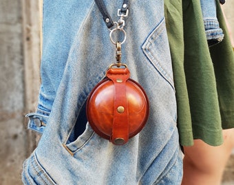 Monedero de piel marrón con forma de bola, cartera de piel, monedero de mano, monedero de piel, regalo para ella, cartera hecha a mano