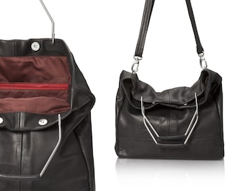 Black leather bag - leather handbag – top handle bag SALE multi-way leather tote leather shoulder bag women  gift for her