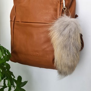 large Faux fox tail keychain - black and white fox fur tail keychain VALENTINES SALE - handbag keychain - fox tail key holder- cool keychain
