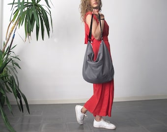 Gray leather bag women leather hobo bag crossbody large leather purse SALE soft leather bag oversize crossbody leather bag handmade handbags