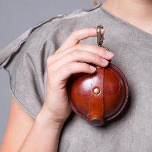 Portamonete in pelle UNISEX, portafoglio in pelle marrone, custodia per auricolari in pelle, portamonete rotondo, piccolo portamonete, regalo unico, mini borsa da donna