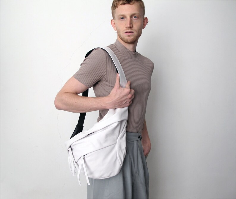 3in1 white leather hobo double zipper belt bag large leather Etsy