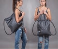 2-in-1 Gray leather backpack purse- multi-way leather drawstring bag- UNISEX leather drawstring backpack product logo