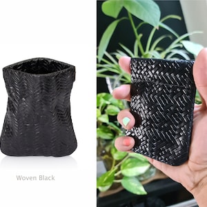 Monedero de cuero negro tejido, monedero delgado, cartera pequeña, cartera de cuero, cartera de cuero fino, monedero, cartera, organizador de cuero, llave